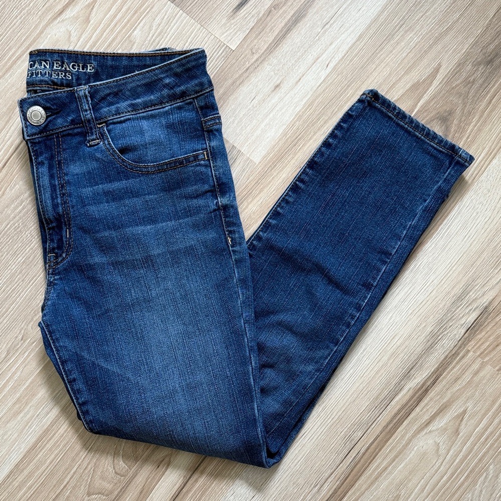 AE Women's Dark Blue Hi-Rise Jegging Crop Super Stretch